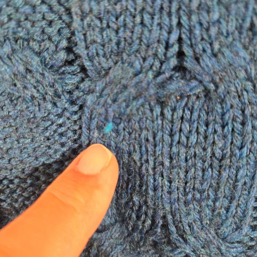 Talbots Petites Teal Blue Cable Knit Open Front Cardigan Sweater Wool Blend SP